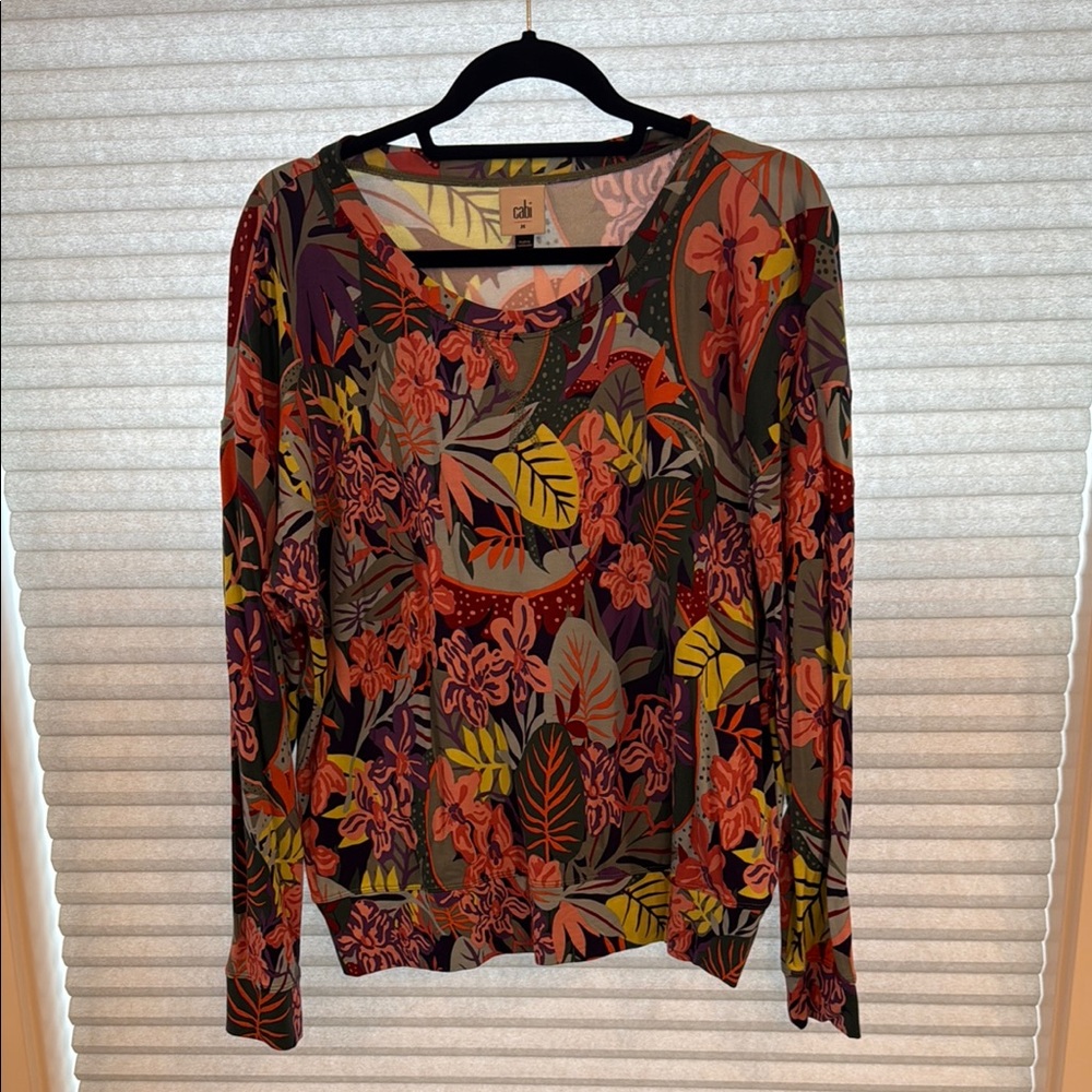 CAbi Floral Graphic Long Sleeve Lightweight Sweater